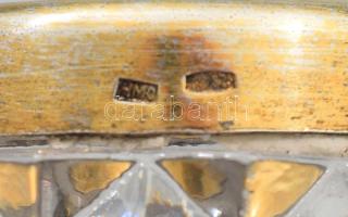 Orosz aranyozott ezüst (Ag) peremű kristály fűszerkínáló pár, jelzett, kopással, d: 5,5 cm