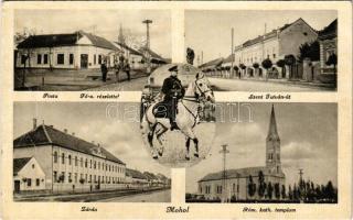 1942 Mohol, Mol; Posta, Fő utca, Szent István út, zárda, Római katolikus templom, Horthy Miklós. Gödöllei László kiadása / post office, main street, Catholic church (gyűrődés / crease)