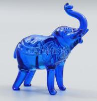 Királykék üveg elefánt figura, anyagában színezett, hibátlan, 8x8,5 cm