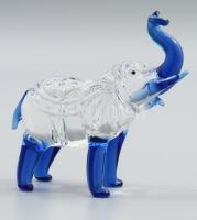 Iparművész üveg elefánt figura, anyagában részben színezett, hibátlan, 8x9 cm