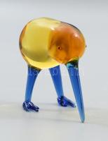 Iparművész üveg kivi madár figura, anyagában színezett, hibátlan, 6,5x6 cm