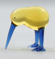 Iparművész üveg kivi madár figura, anyagában színezett, hibátlan, 6,5x6 cm