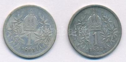 Ausztria 1893-1895. 1K Ag "Ferenc József" (2xklf) T:F patina Austria 1893-1895. 1 Corona Ag "Franz Joseph" (2xdif) C:F patina Krause KM#2804