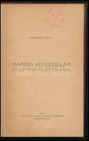 Hornyák Géza: Maróti veszedelem és egyéb elbeszélések. Gyöngyös, 1905, Sima Dávid-ny., 103+(1) p. Egyetlen kiadás. Aranyozott gerincű félbőr-kötésben, kissé kopottas borítóval, a gerincen sérülésekkel, helyenként kissé foltos lapokkal. Ritka! (Eddig csak egy példány szerepelt aukción!)