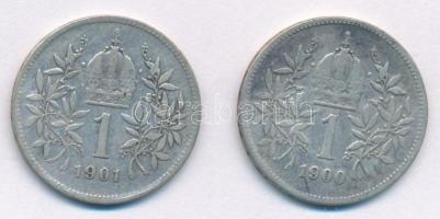 Ausztria 1900-1901. 1K Ag "Ferenc József" (2xklf) T:VF,F patina Austria 1900-1901. 1 Corona Ag "Franz Joseph" (2xdif) C:VF,F patina Krause KM#2804