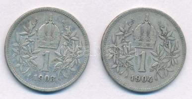 Ausztria 1903-1904. 1K Ag "Ferenc József" (2xklf) T:F patina Austria 1903-1904. 1 Corona Ag "Franz Joseph" (2xdif) C:F patina Krause KM#2804