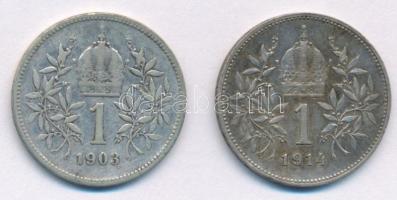 Ausztria 1903-1914. 1K Ag "Ferenc József" (2xklf) T:F,XF patina Austria 1903-1914. 1 Corona Ag "Franz Joseph" (2xdif) C:F,XF patina Krause KM#2804 KM#2820
