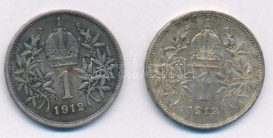 Ausztria 1912-1913. 1K Ag "Ferenc József" (2xklf) T:VF patina Austria 1912-1913. 1 Corona Ag "Franz Joseph" (2xdif) C:VF patina Krause KM#2820