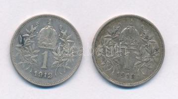 Ausztria 1912-1913. 1K Ag "Ferenc József" (2xklf) T:VF,F patina Austria 1912-1913. 1 Corona Ag "Franz Joseph" (2xdif) C:VF,F patina Krause KM#2820