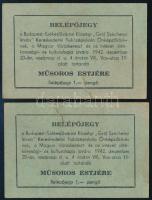 1942 Belépőjegy "Gróf Széchenyi István" iskola műsoros estjére, 2 db, egyiken szakadással
