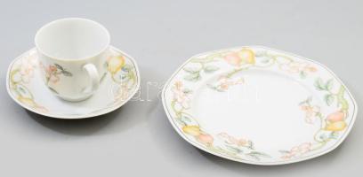 Villeroy &amp; Boch - Heinrich "Fruit Garden" egyszemélyes reggeliző készlet, csésze alátéttel és desszertes tányér. Jelzett, hibátlan, d: 20 cm