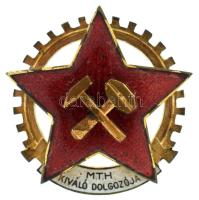 DN(1950-1956) Munkaerő-tartalékok Hivatala "M.T.H. Kiváló Dolgozója" zománcozott bronz jelvény (37mm) T:AU,XF, letört tű
