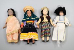 4 darab klf népviseletbe öltöztetett porcelán baba, m: 24 cm