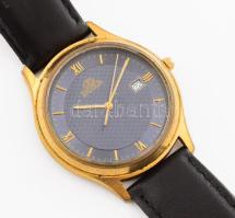 cca 1985 Doxa karóra, kvarc, napkijelzéssel, bőr szíjjal, kis kopással, d: 35 mm