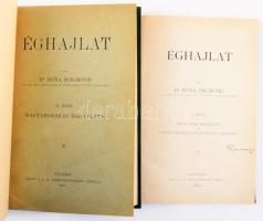 Róna Zsigmond: Éghajlat. I-II. rész. I. rész: Általános ismeretek és a föld éghajlatának rövid vázolása. II. rész.: Magyarország éghajlata. Bp., 1907-1909., K. M. Természettudományi Társulat, IX+1+265+3 p.; IX+696+1 p. Az I. kötet átkötött félvászon-kötésben, kopott borítóval, a II. kötet átkötött modern egészműbőr-kötés, benne bekötött papírborítóval, mindkét kötetben névbejegyzésekkel, az I. kötetben aláhúzásokkal.