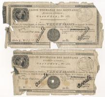 Franciaország / Rouen 1797-1803. 20Fr "annulé (érvénytelen)" felülbélyegzéssel (2x) T:G France / Rouen 1797-1803. 20 Francs "annulé (cancelled)" (2x) C:G Krause P#S245a