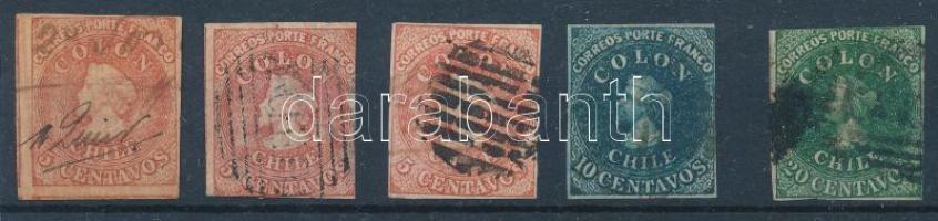 Chile 1853-tól 5 db bélyeg (Mi EUR min 200.-)