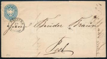 1864 10kr with shifted perforation on cover "SZENTES" - Pest, 1864 10kr látványos elfogazással levélen "SZENTES" - Pest