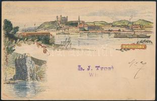 1896 2kr díjjegyes milleniumi képeslap 1kr pár osztrák bélyegekkel Bécsből Landauba