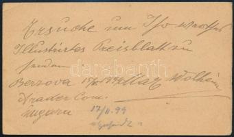 1899 Díjjegyes levelezőlap GYULA-FEHÉRVÁR BUDAPEST 6. SZ. vasúti bélyegzéssel Németországba