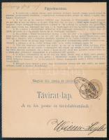 1892 Díjjegyes zárt táviratlap "RÉTFALU" - Bécsbe, "KERESKEDELEMÜGYI MINISZTÉRIUM POS...