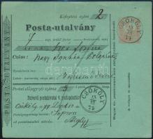 1874 5kr díjjegyes Posta-utalvány "CSÖKÖLY" - "BALATON-EDERICS", 1874 5kr PS money order "CSÖKÖLY" - "BALATON-EDERICS"