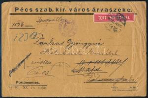 1916 Tértivevényes portómentes levél "PÉCS" - Főherceglak, többszörösen tovább- majd visszaküldve