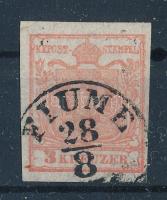 1850 3kr HP I ívszéli nyomat "FIUME"