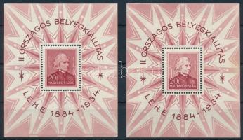 1934 2 db LEHE blokk, az egyik felfelé tolódott vágással, a másik sötétebb színárnyalat de a bélyeg ...
