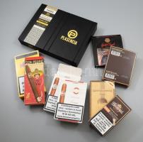 Doboznyi szivaros doboz, klf anyagból, közte tartalommal.