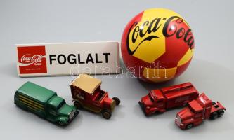 Vegyes Coca Cola emblémás tárgy tétel, zömmel játékautók.