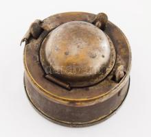 Antik utazó tintatartó, eredeti üveg betéttel, hiányos, d: 5 cm