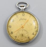 Régi réz zsebóra tartó pótolt részekkel, hozzá hibás zsebóra, m: 16,5 cm