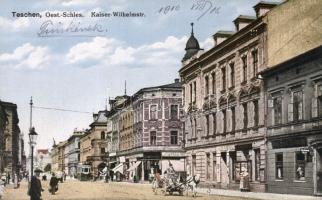 Tesin-Cieszyn Wilhelm street with the shop of Felix Glasinger