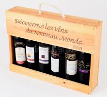 Découvrez les víns du Nouveau Monde 6 darabos borválogatás, 0,25l, Ausztrália, Chile, California, Dél-Afrika, bontatlan, fadobozban,24x34 cm