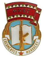 DN (~1970) Magyar Honvédelmi Szövetség "MHSZ - Eredményes Munkáért" zománcozott, aranyozott bronz jelvény (32x43mm) T:AU