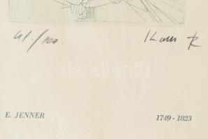 Kass János (1927-2010): Edward Jenner portréja. Rézkarc, papír, jelzett, számozott (41/100). 19x11 c...