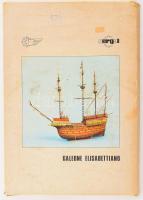 Modelli Sergal, Galeone Elisabettiano, hajómodell tervrajzok, 9 db nagyméretű tervrajz + többnyelvű útmutató füzet, kissé sérült, foltos kiadói mappában