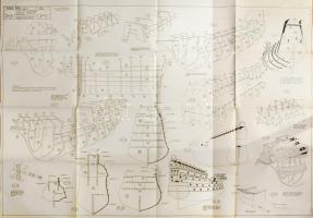 Modelli Sergal, Galeone Elisabettiano, hajómodell tervrajzok, 9 db nagyméretű tervrajz + többnyelvű ...