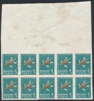 1969 Földtani intézet 4Ft vágott 10-es tömb fekete színnyomat nélkül, óriási ívszéllel (400.000) (erős betapadásnyomok, foltok / gum disturbances, spots)