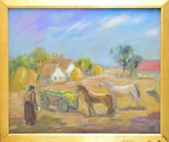 Tallós Ilona (1918-1991): Lovak, 1990. Olaj, farost, jelezve jobbra lent: Tallós 990. Katalógusszám 157 és reprodukálva: Tüskés Anna: A festészet csendes hatalma, Tallós Ilona. Pécs, 2025, PTE Művészettörténet Tanszék Művészeti Kar, 192. o. 50×60 cm. Keretben.