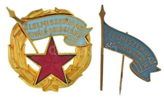 DN(~1960-1970) "Élelmiszeripar Kiváló Dolgozója" aranyozott, zománcozott bronz kitüntetés (30x36mm) + "Élelmiszeripar Kiváló Dolgozója" zománcozott bronz kitűző (22x30mm) T:AU,XF, egyiken pici zománchiba