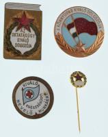 DN (~1960) "A Könnyűipar Kiváló Dolgozója" zománcozott fém jelvény (31mm) + DN(~1960) "Az Oktatásügy Kiváló Dolgozója" zománcozott bronz jelvény, miniatűr kitűzővel (24x30mm ; 10mm) + DN "Kiváló Egészségügyi Nevelő Munkáért" zománcozott bronz jelvény (26mm) T:AU,XF