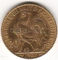 Franciaország 1907 20Fr 6,4516g arany T:2   aranyáron !