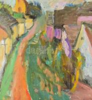 Tallós Ilona (1918-1991): Dunántúli falu, 1951. Olaj, vászon, kartonon, jelezve jobbra lent: Tallós ...