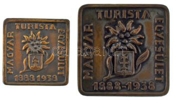 1938. "Magyar Turista Egyesület 1888-1938" Cu lemezjelvény (2xklf: 35x35mm és 25x25mm) T:AU