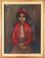 Tallós Ilona (1918-1991): Simon Ági, 1962. Olaj, vászon, faroston, jelezve jobbra fent: Tallós 1962. Katalógusszám 71 és reprodukálva: Tüskés Anna: A festészet csendes hatalma, Tallós Ilona. Pécs, 2025, PTE Művészettörténet Tanszék Művészeti Kar, 131. o. Keretben. 78,5×60 cm.