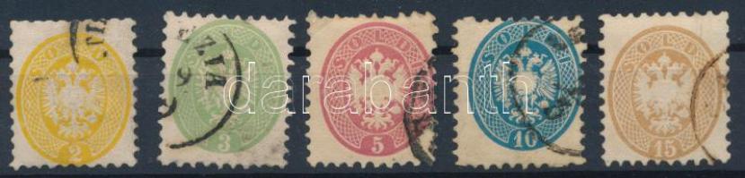 Ausztria 1864 Mi 19-23 (Mi EUR 500.-) (2 Soldi felül rövid fogak / Mi 19 short perfs. on the top)