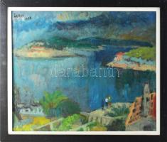 Tallós Ilona (1918-1991): Cote d'Azur, 1959. Olaj, vászon, jelezve balra fent: Tallós 1959. Katalógusszám 64 és reprodukálva: Tüskés Anna: A festészet csendes hatalma, Tallós Ilona. Pécs, 2025, PTE Művészettörténet Tanszék Művészeti Kar, 123. o. Keretben. 50×60 cm.