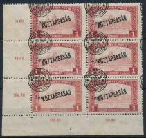 Nagyvárad 1919 Parlament 1K ívsarki 8-as tömb nagyon látványosan elcsúszott felülnyomással, Bodor vizsgálójellel